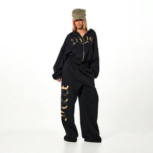 ชุดวอร์มครอปฮู้ดดี้ทรงหลวมพิมพ์โลโก้ตามสั่งสำหรับผู้หญิง เสื้อครอปสั้นทรงขาบาน ชุดลำลองฤดูหนาว ผ้าฝ้าย 100% - Product Image 2