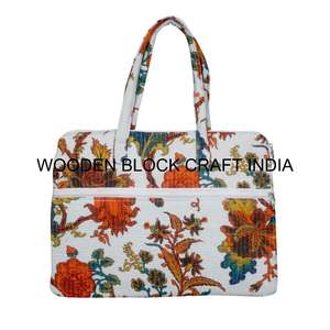 Bolsa de Portátil de Lujo Acolchada, Ligera y Hermosa, Hecha a Mano con Estampado Floral 100% Algodón, con Asa Moderna y Duradera de Estilo Vintage - Product Image 1