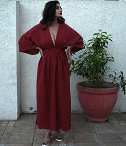 เสื้อคลุมยาวแขนผีเสื้อโบฮีเมียนสีล้วน - Product Image 4