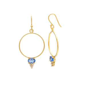 Iolite และสีขาว Cz พลอยทองเหลืองต่างหูรูปไข่และรอบรูปร่าง7*5/2มิลลิเมตรพลอยทองชุบทองเหลืองต่างหู - Product Image 3