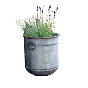 Jardinière ronde en acier galvanisé robuste avec poignées décoratives en forme de O, conteneur de jardin résistant, style industriel, pot de fleurs - Product Image 1