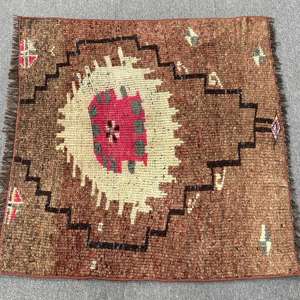 Tapis turc, petit tapis vintage 2,8x2,7 pieds, tapis en laine patchwork brun rouge - Product Image 3