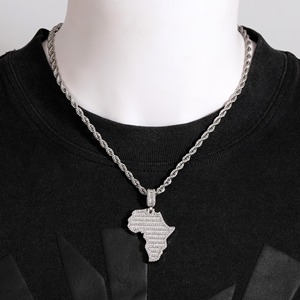 Vvs Moissanite Độc Đáo Tùy Chỉnh Mạ Vàng 925 Sterling Bạc Bản Đồ Mặt Dây Chuyền Vòng Cổ Hip Hop Phong Cách Cho Người Đàn Ông Của Đảng Nhìn - Product Image 2