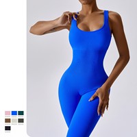 Mono de yoga transpirable de licra/nailon con cuello halter y espalda descubierta, colores y logotipo personalizables para mujer, ideal para gimnasio, fitness y entrenamiento rápido.