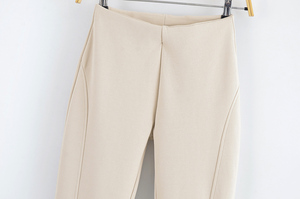 กางเกงขายาวขาบานสำหรับผู้หญิงกางเกงขายาวสไตล์ลำลองสำหรับผู้หญิงมีซิปสีเบจกำหนดความยาวได้เอง - Product Image 3