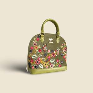 Sac à main de luxe en cuir végétalien, forme demi-lune, broderie crocodile, vert olive, capacité 1-1,9L, sans bandoulière, fermeture éclair, pour soirée et voyage - Product Image 4