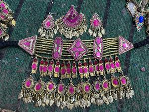 Ensemble collier et boucles d'oreilles turquoises afghanes tendance, bijoux de mariage antiques faits à la main - Product Image 5