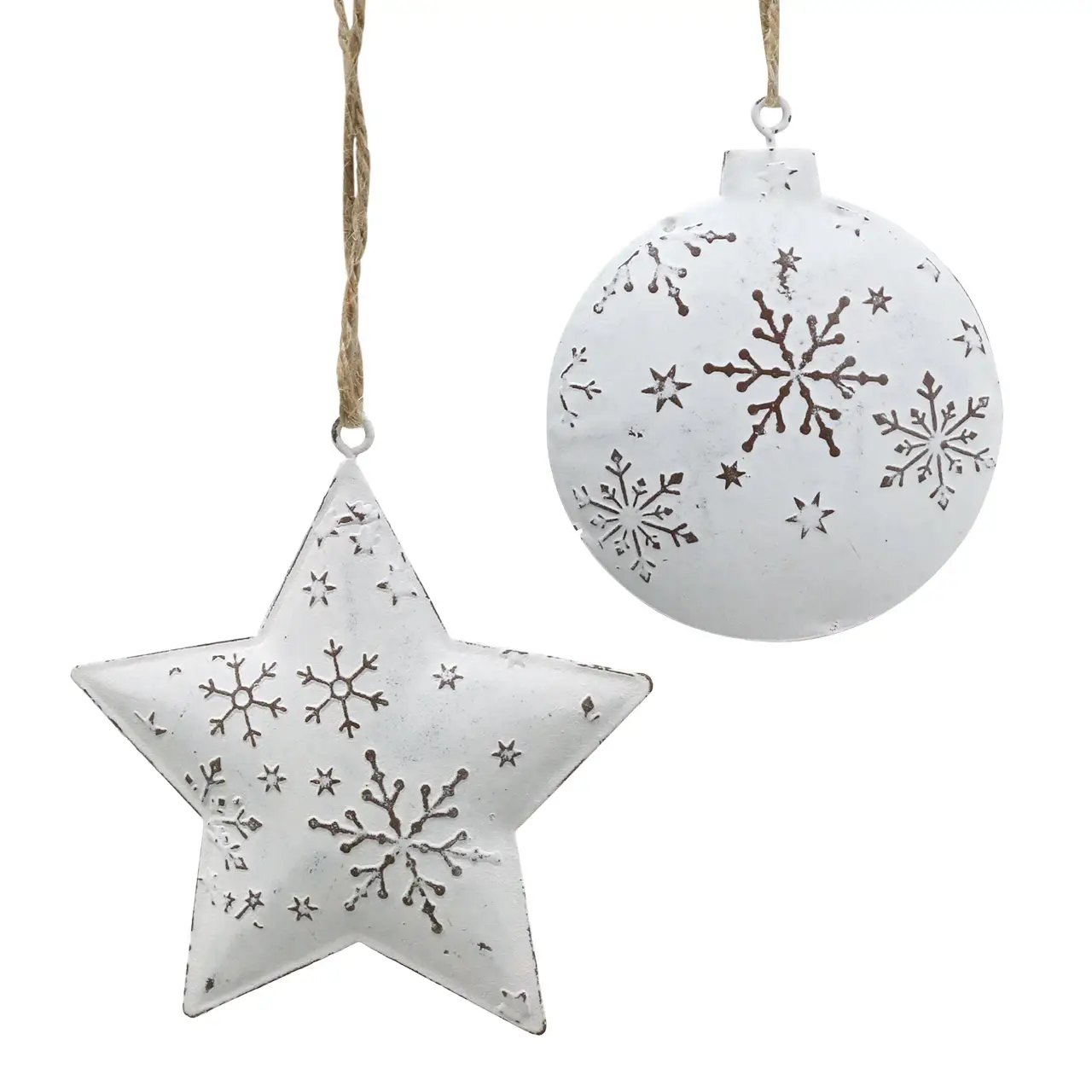 High quality Handmade metal Decorative hanger star and Christmas tree ball with snowflakes metal white for home and garden decor