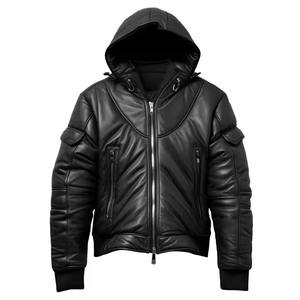 Chaqueta de cuero personalizada para hombre, piel de oveja negra con capucha, ligera, acolchada, elegante, suave, informal - Product Image 1