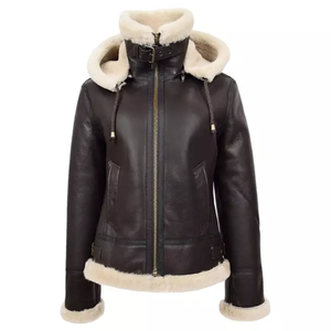 Veste matelassée en cuir véritable de peau de mouton pour femme, col montant, respirante, coupe-vent, fermeture éclair intégrale, personnalisable, tricotée, automne-hiver - Product Image 1