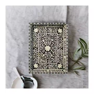 Plateau OEM avec incrustation d'os et poignée en métal Plateau de service en résine MDF pour la maison, la cuisine, l'hôtel, le stockage, l'organisateur décoratif et populaire - Product Image 1