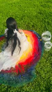 Vestido de cuento de hadas de color arcoíris con un toque caprichoso perfecto para niñas de cumpleaños damas de honor o invitados de boda Anarkali - Product Image 3