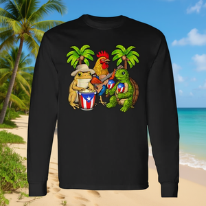 Maglietta a Maniche Lunghe con Bandiera di Porto Rico e Rana Coqui Taino, T-Shirt Promozionale con Rana Coqui - Product Image 3