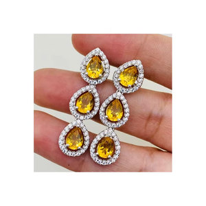 Beautiful Design Jewelry 925 Sterling <b>Silver</b> <b>Earrings</b> <b>Studded</b> with Citrine and Zirconia for Gift - Product Image 4