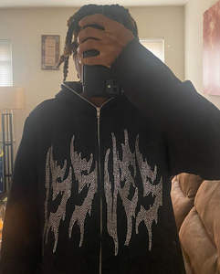 Wholesale Custom Logo <b>Rhinestone</b> <b>Cropped</b> Full Zip Up Hoodie Unisex Plain No Drawstring Edge Bottom <b>Cropped</b> <b>Top</b> Hoodie - Product Image 5