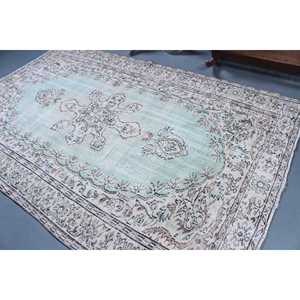 Grand tapis vintage de 5,9 x 9,4 pieds, tapis turc, tapis marocain en laine bleu et blanc - Product Image 4
