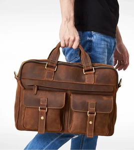 Leather Laptop Briefcase Handbag Classic Shoulder Messenger Vintage Business Travel Bag Genuine Cowhide Leather Portable - Product Image 4