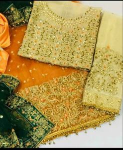 2022 Venta caliente diseñador indio pakistaní espejos de lámina dorada Lehnga seda red dorada Lehnga ropa de fiesta Choli ropa India - Product Image 3