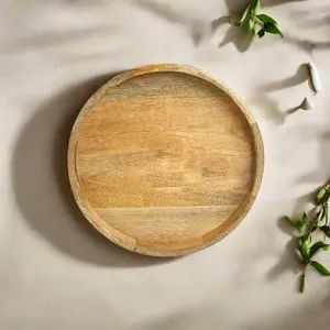 Handcrafted Wooden Round Serving <b>Tray</b> for <b>Tea</b>, Snacks, Breakfast | Eco-Friendly Handmade Wooden <b>Tray</b> | OEM Wholesale Bulk Export - Product Image 2