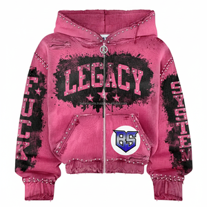 เสื้อมีฮู้ดมีซิปมีซิปผ้าคอตตอนลายพิมพ์โลโก้ DTG และสตั๊ดดีไซน์แบบธรรมดา370หนัก - Product Image 1