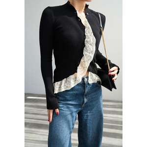Cardigan en dentelle noire tricotée - Product Image 1