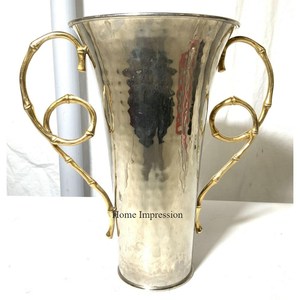 Superior Quality Silver Color Shiny Polished Aluminum Casted & Gold Plated Unique Designer Handles Attractive Look <b>Trumpet</b> Vase - Product Image 2