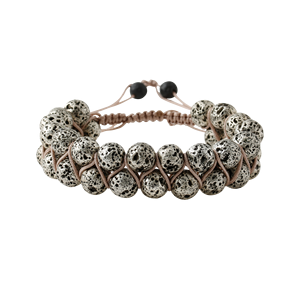 Bracelet en pierre de lave grise 8 mm à double rangée en macramé, pierre naturelle - Product Image 1