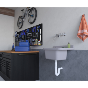 Lavabo Ovale da Parete Grigio 60x34 Cm in Solid Surface Facile da Pulire - Product Image 2