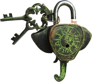 Fully Functional Antique Brass Door Padlock with Unique Collectible <b>Keys</b> Handmade Combination Style Security <b>Locks</b> - Product Image 2
