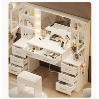 Nouvelle conception de coiffeuse de maquillage pour la maison, double armoire, grands tiroirs, étagères de rangement, miroir LED, table de maquillage blanche