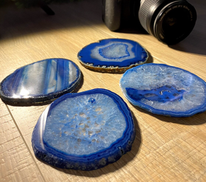 Meilleure vente plaqué or bleu Agate tranche sous-verre belle pierre précieuse Table sous-verre boule thème amour Style cristal de Quartz - Product Image 6