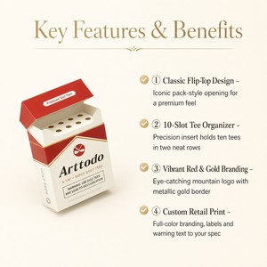 Caja <span class=keywords><strong>de</strong></span> Embalaje Personalizada para Tees <span class=keywords><strong>de</strong></span> Golf, Estilo Paquete <span class=keywords><strong>de</strong></span> Cigarrillos, con Tapa Abatible, Organizador <span class=keywords><strong>de</strong></span> Tees <span class=keywords><strong>de</strong></span> 10 Ranuras, Tees <span class=keywords><strong>de</strong></span> Golf Premium, Promoción Minorista, OEM, MOQ <span class=keywords><strong>de</strong></span> 100 Piezas - Product Image 2