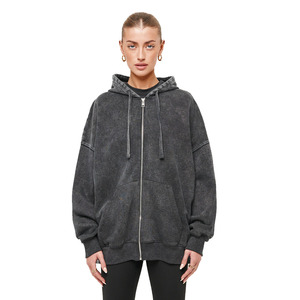 Sudadera con capucha y cremallera lavada con ácido de gran tamaño con diseño OEM personalizado para hombres y mujeres sudaderas con cremallera Unisex lavadas Vintage personalizadas - Product Image 1