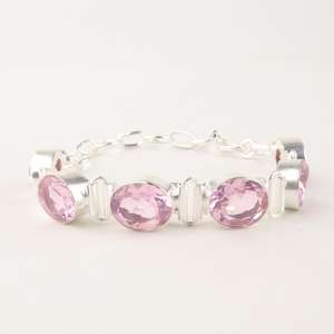 Pink Morganite <b>Charm</b> <b>Bracelet</b> Oval Gemstone 925 Sterling <b>Silver</b> Handmade Luxury Jewelry for Women Elegant Anniversary Gift - Product Image 1