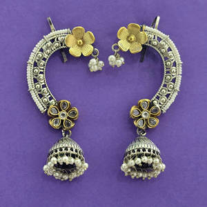 Exportador de pendientes de moda india, brazalete de oreja oxidado Chapado en 2 tonos, joyería de moda artificial - Product Image 6