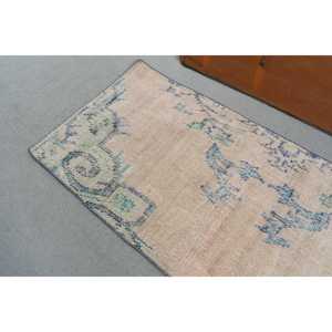 Petit tapis vintage 1,8x3,7 pi (54x113 cm), tapis oriental turc en laine bleue - Product Image 5