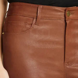 2024 tendance sur mesure femmes pantalons en cuir vente entière hiver mode plat avant Style - Product Image 5