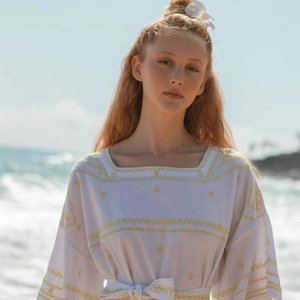 Haute couture brodée femmes à manches courtes Mini longueur tenue décontracté dames court caftan - Product Image 1