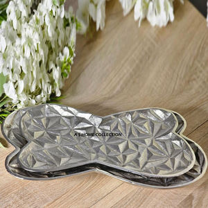 Fabulous Embossed Texture With Leafy Branch Shape Design <b>Side</b> Handles Metal Food Serving Tray Standard Table Decor - Product Image 2