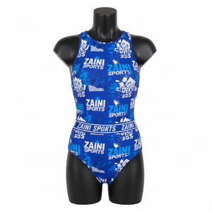 Traje de baño de una pieza para mujer, 240 GSM, poliéster y spandex, azul, con estampado sublimado completo, traje de baño personalizado para mujer. - Product Image 4