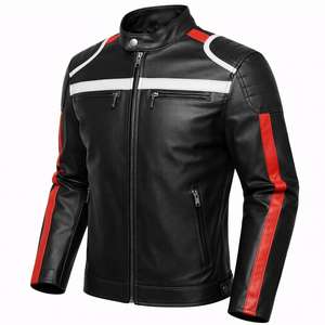 <b>Men</b> Slim Fit Leather <b>Jacket</b> with Sporty Orange Accent and Zip Closure - Product Image 2