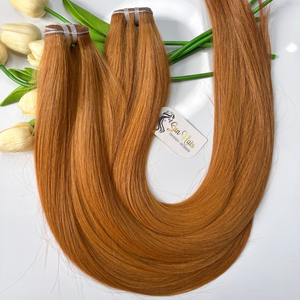 2024 meilleure vente SDD 100% réel Remy vierge Extensions humaines couleur Orange naturel trame droite matière première Super Double dessiné - Product Image 5