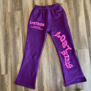 OEM Wholesale Custom 2025 Hot Selling Heavyweight Fleece 3D Puff Printing Flared Pants <b>Men's</b> <b>Loose</b> Flared Sweatpants <b>Trousers</b> - Product Image 3