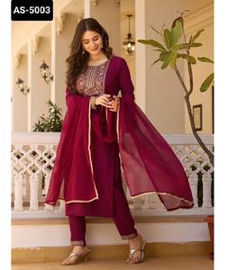 Dernières femmes portent prêt à porter Salwar Kameez costume avec Chinon Dupatta Heavy Sequence Codding broderie travail Salwar Suit - Product Image 1