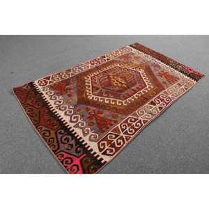 Tapis turc vintage, tapis Kilim 3x5,4 pieds, tapis oriental rouge brun - Product Image 4