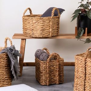 Handcrafted Water Hyacinth <b>Basket</b> For Home Decor Storage Solution With Natural Fibers And Traditional Weaving Style - Product Image 1