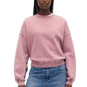 <b>Vintage</b> Winter Knitted 100% Cotton <b>Oversized</b> Eco-Friendly Customizable Women's Casual Loose Fit <b>Sweatshirt</b> Crew Neck Front Logo - Product Image 1