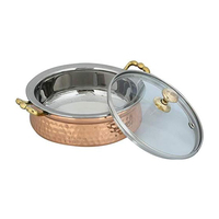 Casserole en acier inoxydable plaqué cuivre avec couvercle en verre pour une cuisine indienne authentique, durable et ronde (Handi)