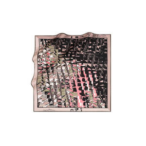 Vintage Black Silk Square Scarf with Geometric Pattern - Product Image 1