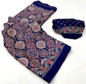 new Soft Gajji <b>Silk</b> Ajrakh With Bandhej Saree Lagdi pure Gajji Soft <b>Silk</b> saree fancy saree - Product Image 6